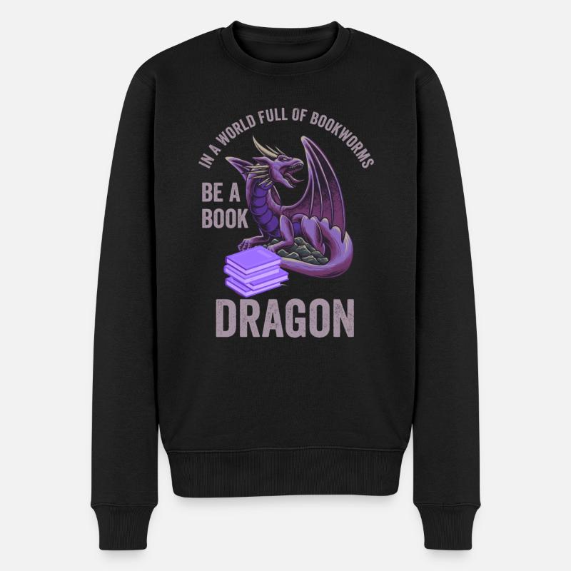Bookworm Bookdragon Bücher Drache Buchfan Lesefan - Männer Premium Bio Pullover - Schwarz