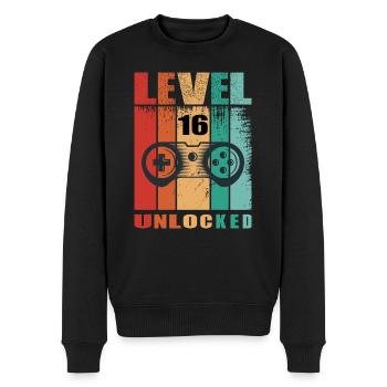 Niveau débloqué - Anniversaire - Pull Premium bio Homme - noir - Devant - Nico (187cm)