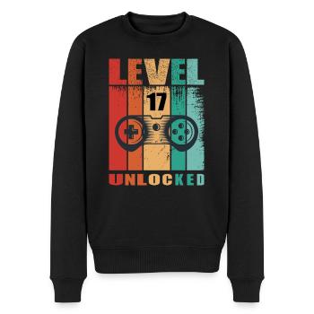 Niveau débloqué - Anniversaire - Pull Premium bio Homme - noir - Devant - Nico (187cm)