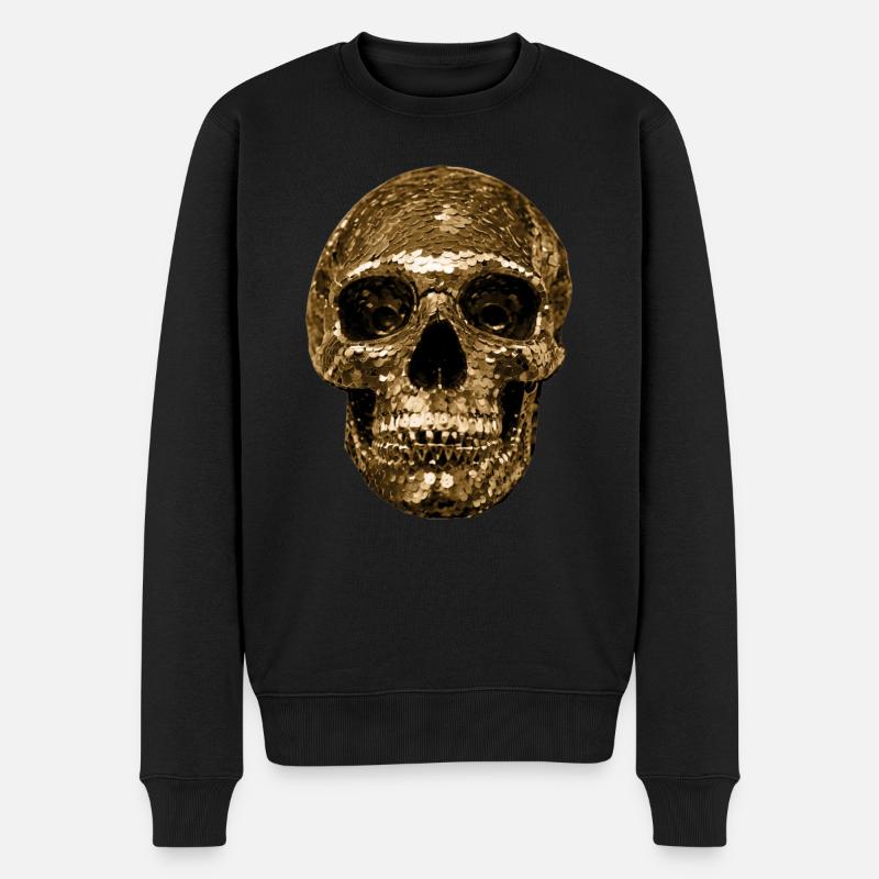 Totenkopf,metallisch,pailletten,nieten,gold - Männer Premium Bio Pullover - Schwarz