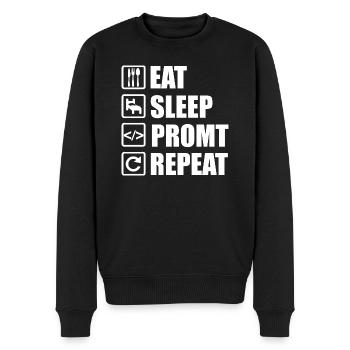 Eat Sleep Prompt Repeat – Für KI Entwickler - Männer Premium Bio Pullover - Schwarz - Vorne - Nico (187cm)