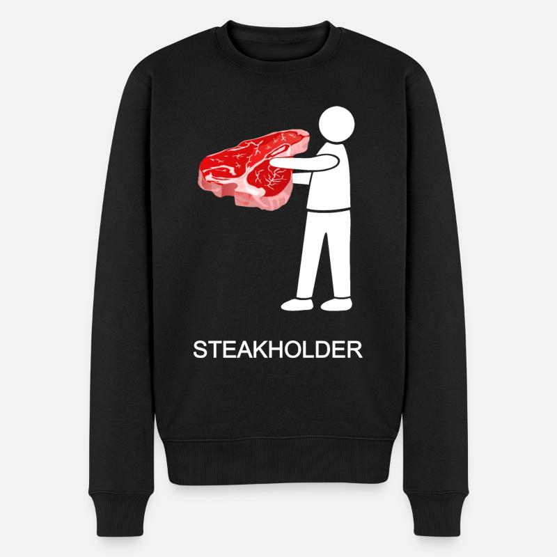 stakeholder, Steakholder, Steak, Fleisch, T-Bone - Männer Premium Bio Pullover - Schwarz
