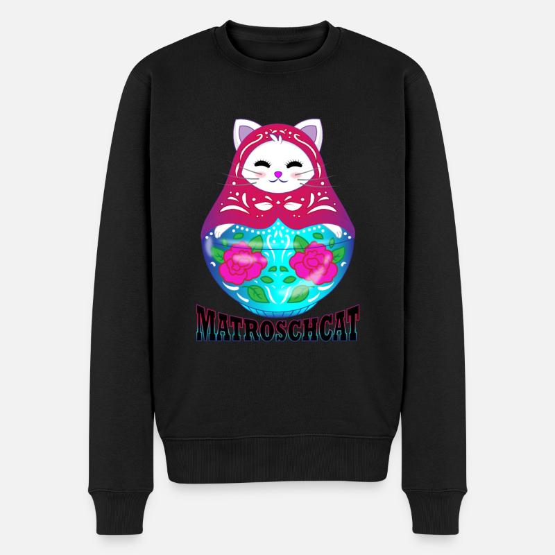 Matroschcat | Miauschka | Katze und Matroschka - Männer Premium Bio Pullover - Schwarz