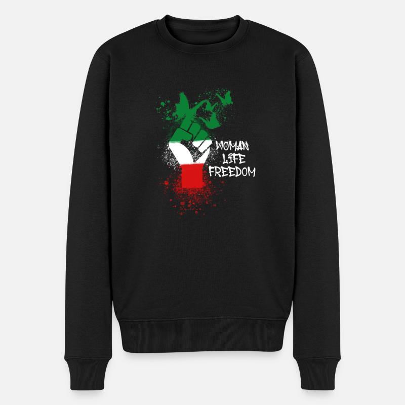 Femme Vie Liberté, Papillons,Iran,Drapeau - Pull Premium bio Homme - noir