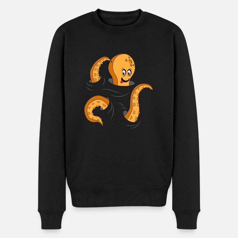 Nette neugierige Krake - Männer Premium Bio Pullover - Schwarz