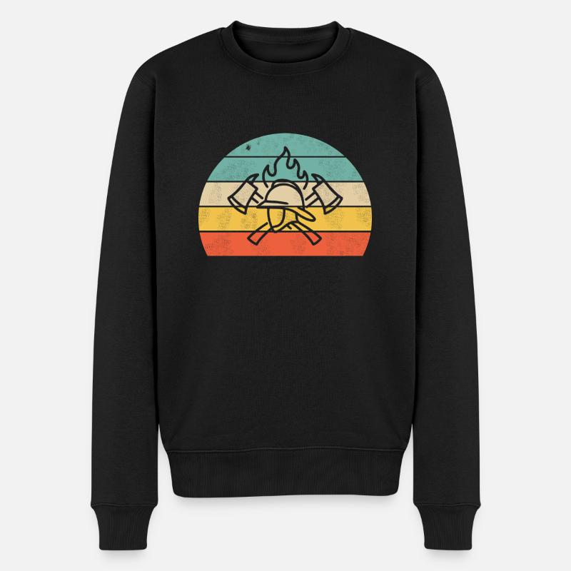Feuerwehr Design Helm & Flammen - Männer Premium Bio Pullover - Schwarz