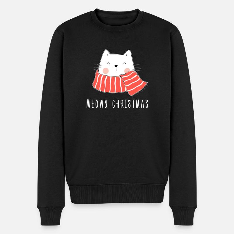 Katze Meowy Christmas | Kätzchen XMas Geschenk Süß - Männer Premium Bio Pullover - Schwarz
