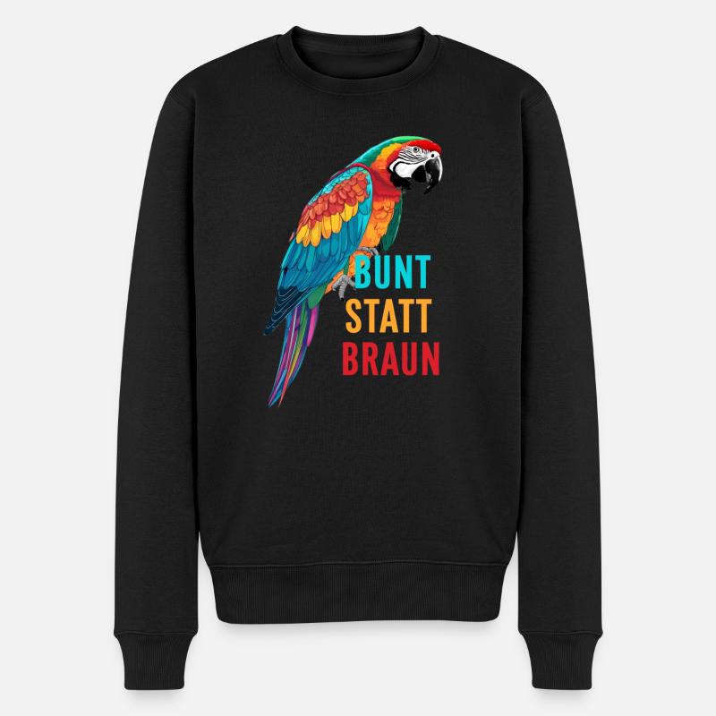Papagei - bunt statt braun - Männer Premium Bio Pullover - Schwarz
