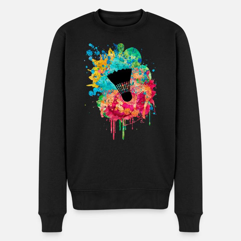Badminton PopArt - Männer Premium Bio Pullover - Schwarz