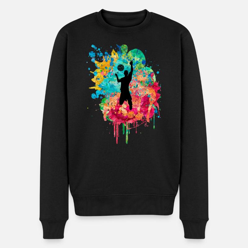 Volleyball Schmettern PopArt - Männer Premium Bio Pullover - Schwarz