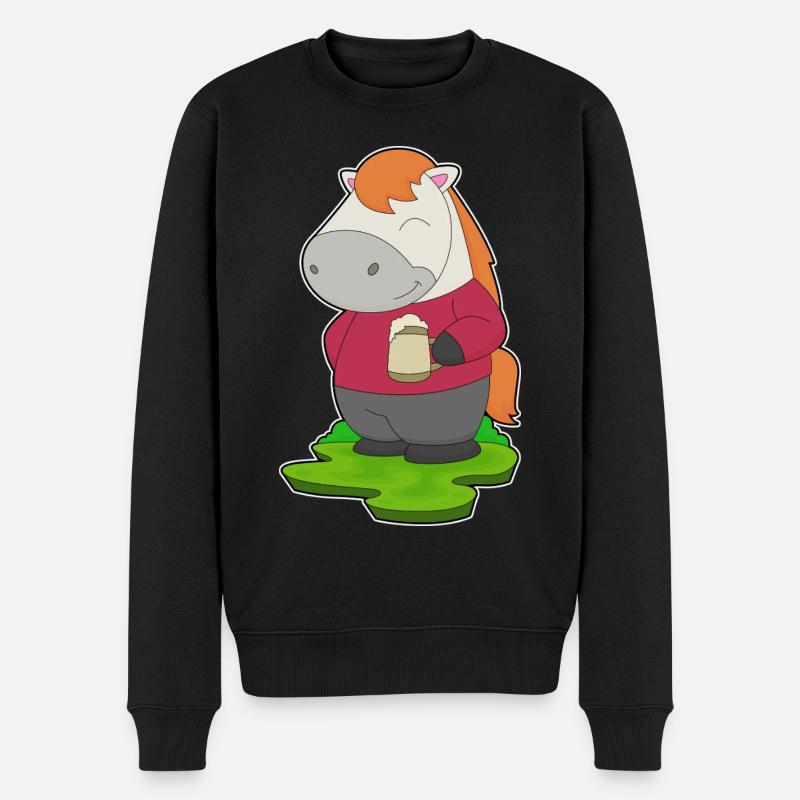 Pferd Bier - Männer Premium Bio Pullover - Schwarz