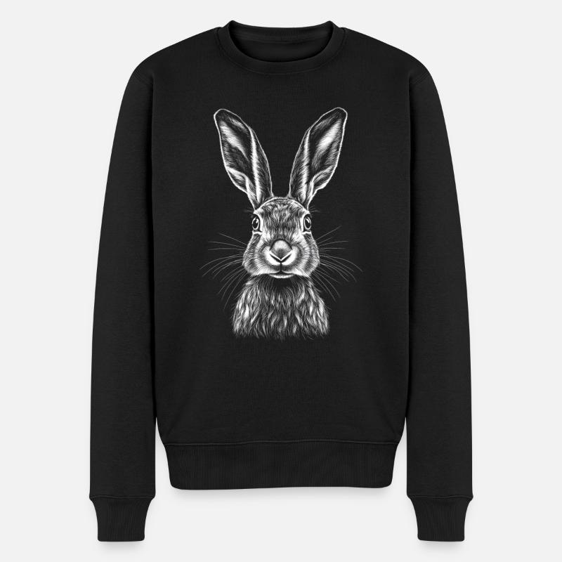 Hase Portrait Feldhase Hasen Tier Wildtier - Männer Premium Bio Pullover - Schwarz