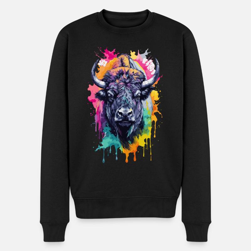 Bisontiere Cool Bunt - Männer Premium Bio Pullover - Schwarz