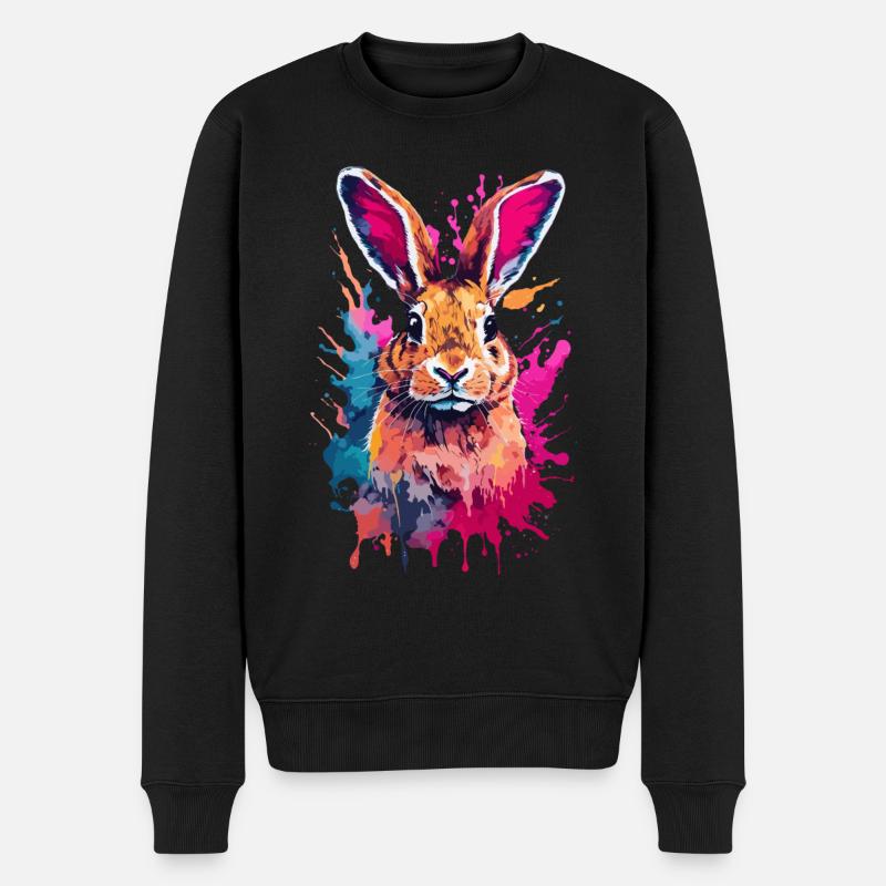 Kaninchen Cooler Hase Hase in buntem und coolem Design - Männer Premium Bio Pullover - Schwarz