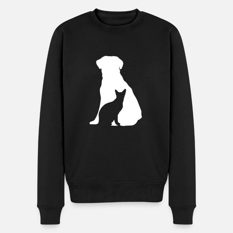 Hund und Katze - Männer Premium Bio Pullover - Schwarz