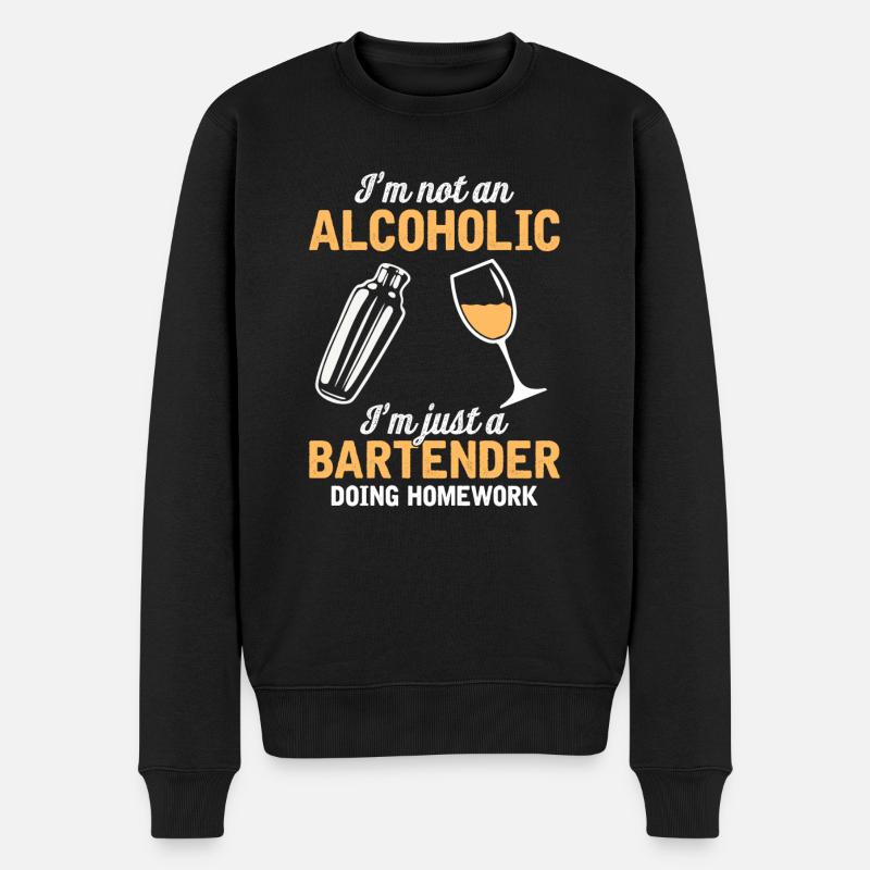 Ein Alkoholiker? Hausaufgaben machender Barkeeper! - Männer Premium Bio Pullover - Schwarz