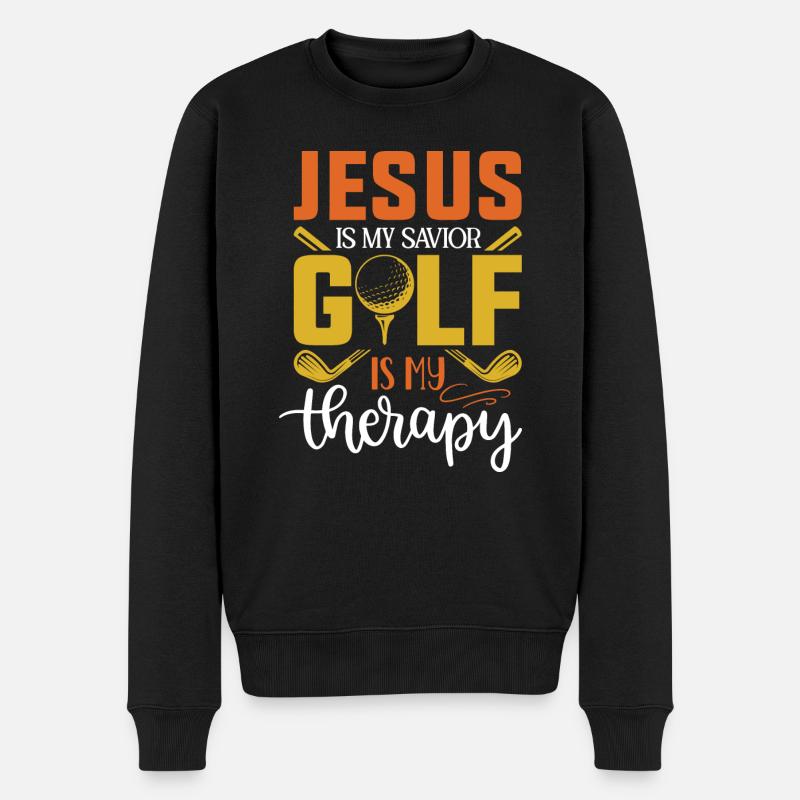 Design Jesus is my savior golf is my therapy - Pull Premium bio Homme - noir