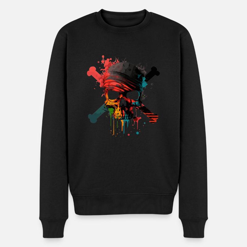Totenkopf-und-Knochen-Pirat - Männer Premium Bio Pullover - Schwarz
