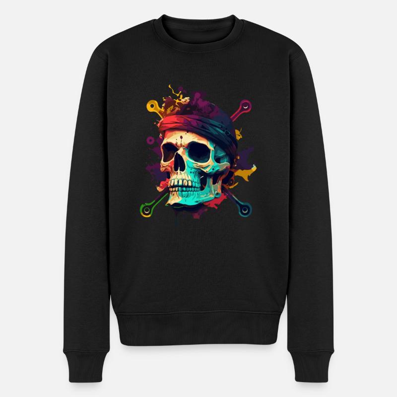 Totenkopf-Pirat - Männer Premium Bio Pullover - Schwarz