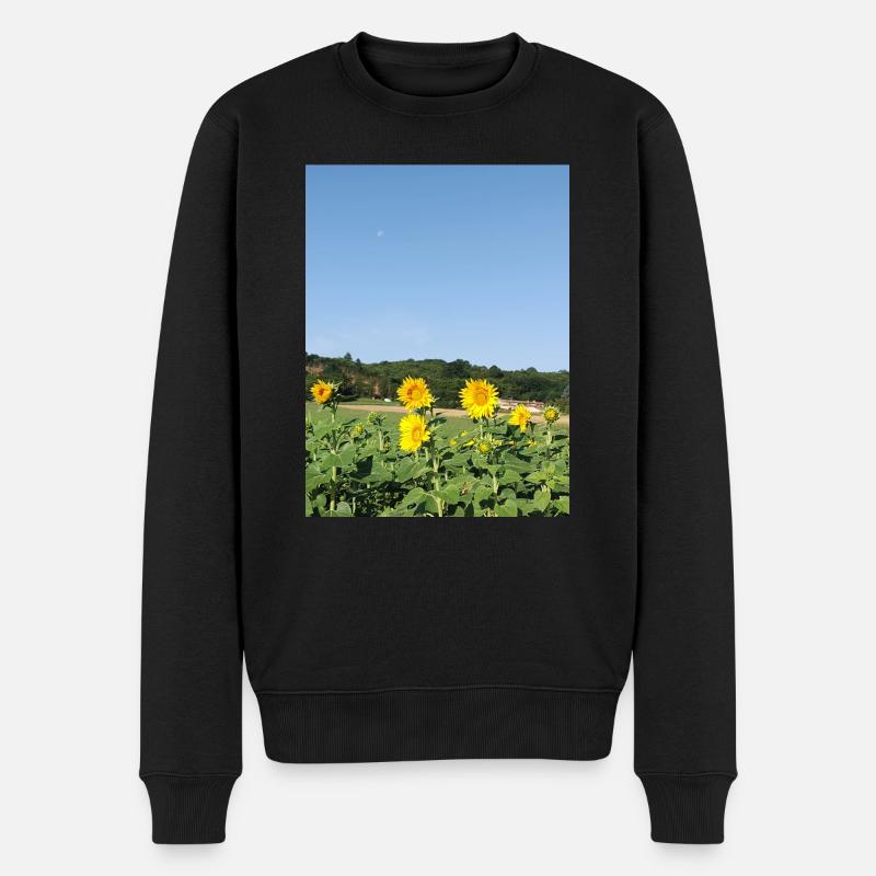 Sonnenblumen und Morgenmond - Männer Premium Bio Pullover - Schwarz