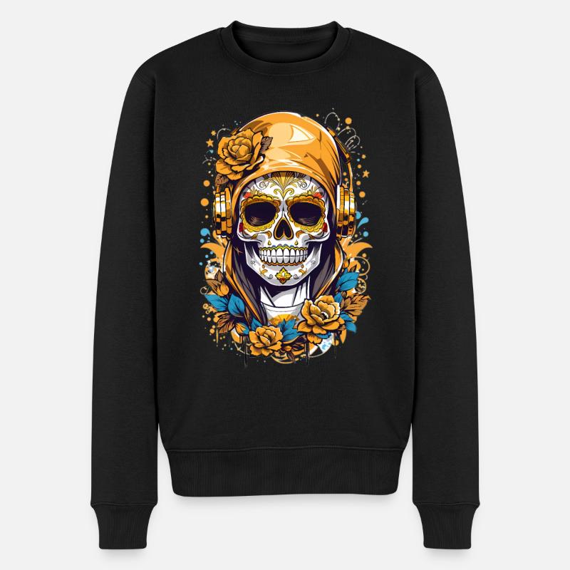 Goldene Zucker Schädel - Männer Premium Bio Pullover - Schwarz