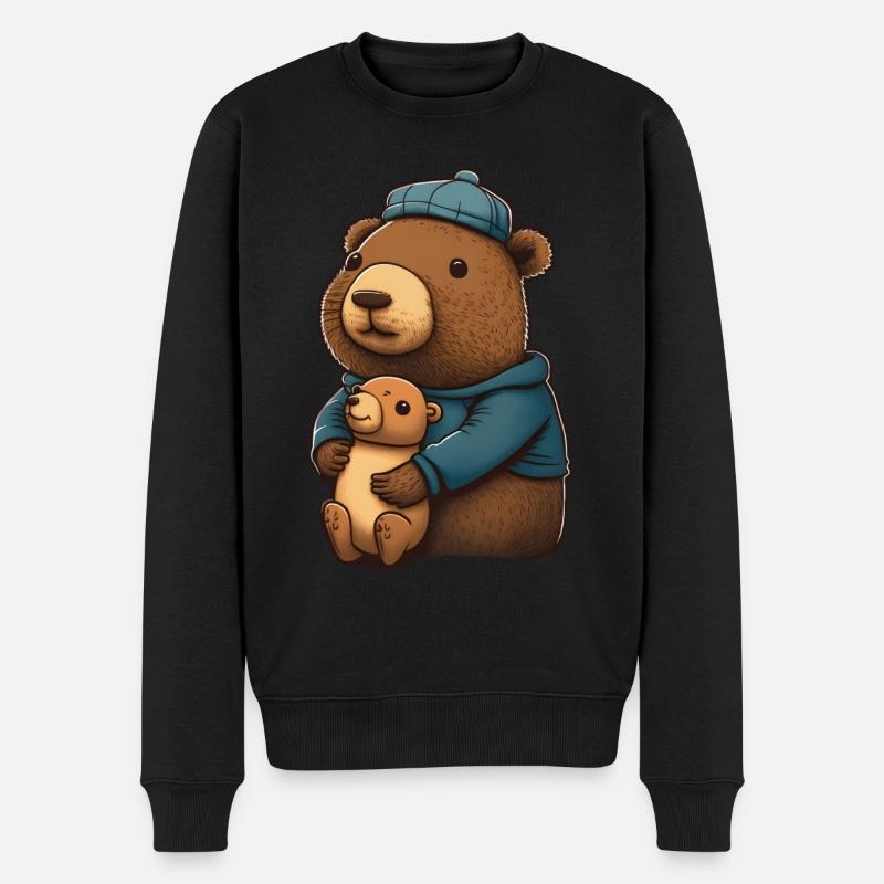 Capybara Kuscheln - Männer Premium Bio Pullover - Schwarz