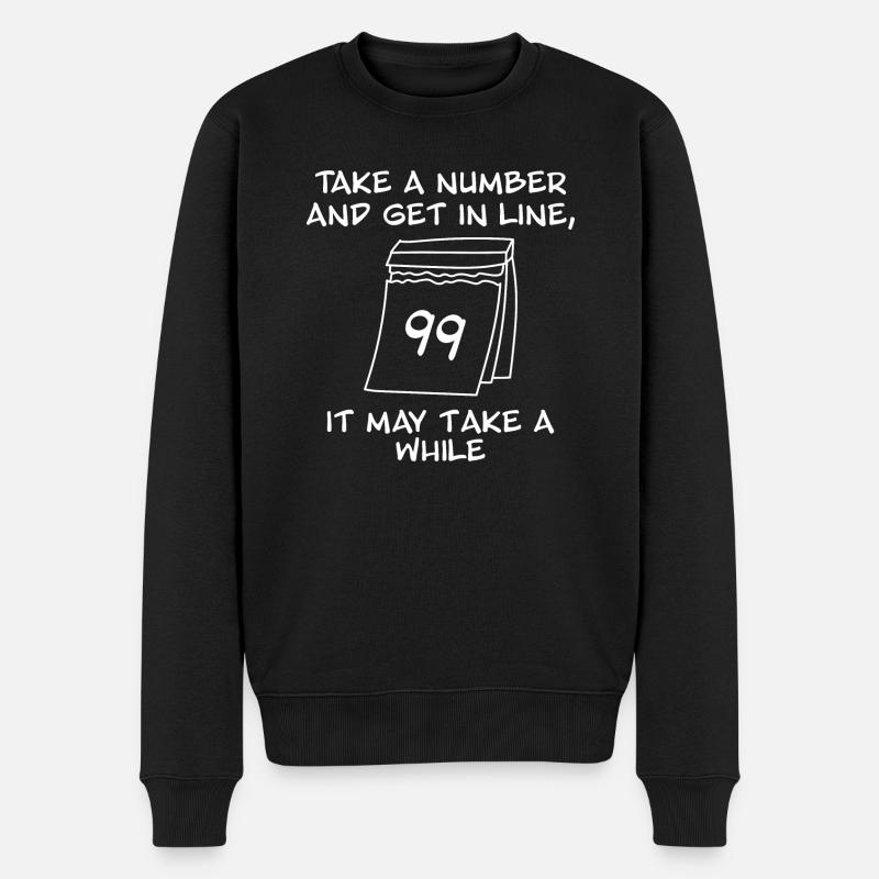 Zieh ne Nummer und stell dich hinten an - Männer Premium Bio Pullover - Schwarz