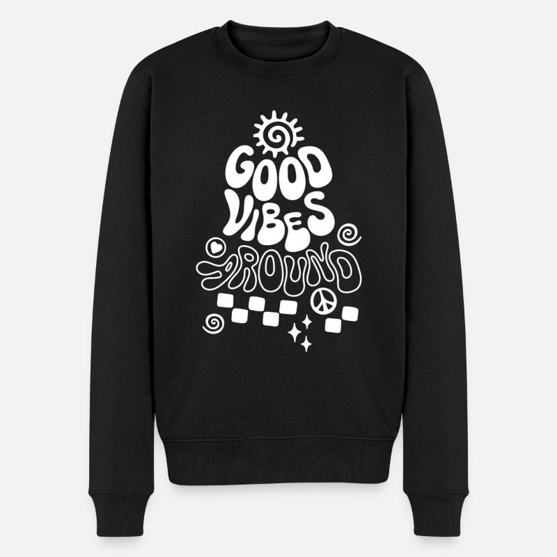 Good Vibe Around Retro Spruch - Männer Premium Bio Pullover - Schwarz