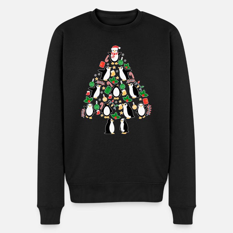 Weihnachts Baum Pinguine mit Lichtern Pinguin Spaß - Männer Premium Bio Pullover - Schwarz