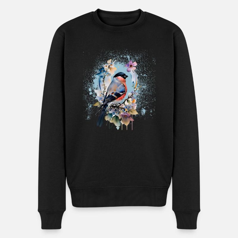 vogel,fink,aquarell,wildblumen,blumen - Männer Premium Bio Pullover - Schwarz