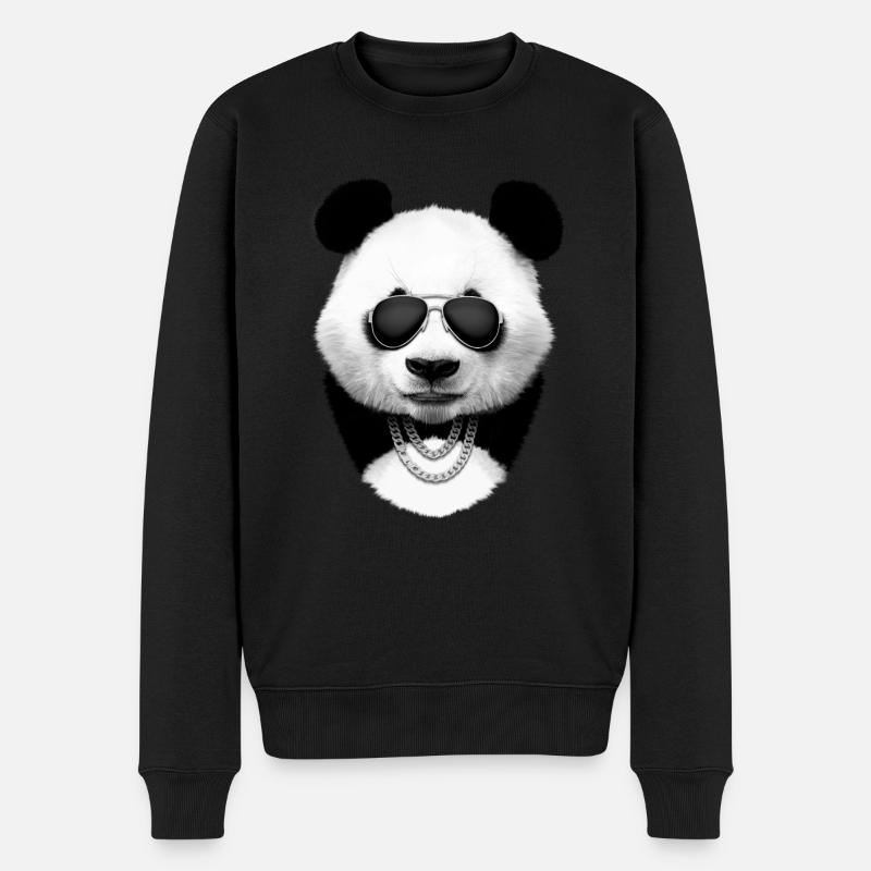 Panda in Schwarz - Männer Premium Bio Pullover - Schwarz