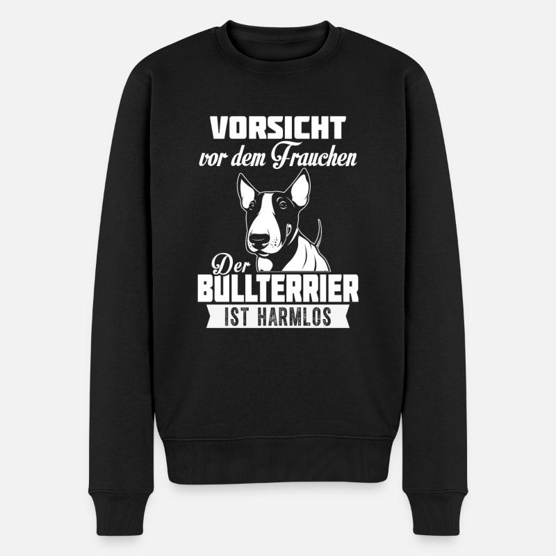 Der BULLTERRIER ist harmlos - Männer Premium Bio Pullover - Schwarz