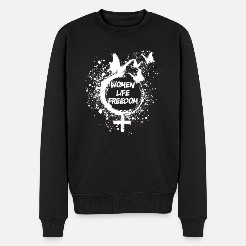 Femme Vie Liberté, Papillons,Iran,Blanc - Pull Premium bio Homme - noir