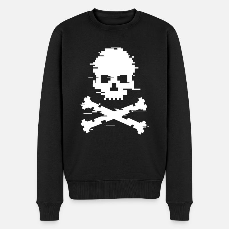 Glitch-Schädel - Männer Premium Bio Pullover - Schwarz