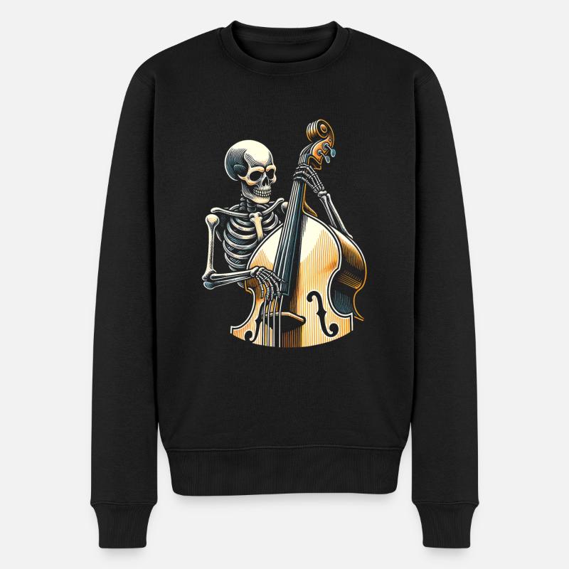 Skelett spielt Kontrabass - Männer Premium Bio Pullover - Schwarz