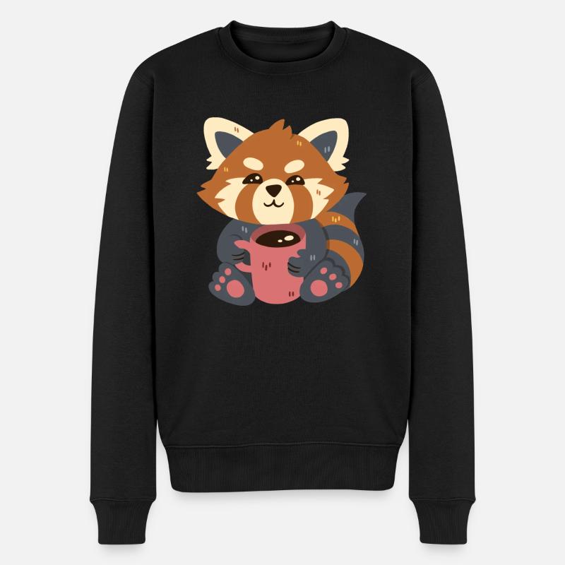 Roter Panda mit Kaffee - Männer Premium Bio Pullover - Schwarz