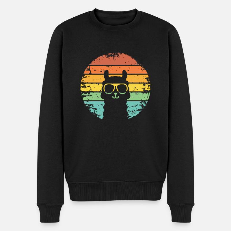retro sunset lama llama alpaka stylish - Männer Premium Bio Pullover - Schwarz
