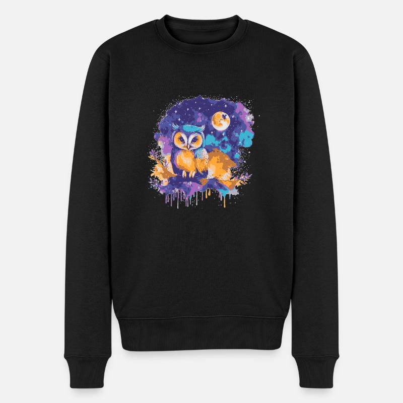 Bunte Eule unter einem Sternenhimmel - Männer Premium Bio Pullover - Schwarz