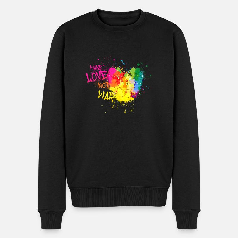 make love not war, regenbogen, herz,malerei ,bunt - Männer Premium Bio Pullover - Schwarz