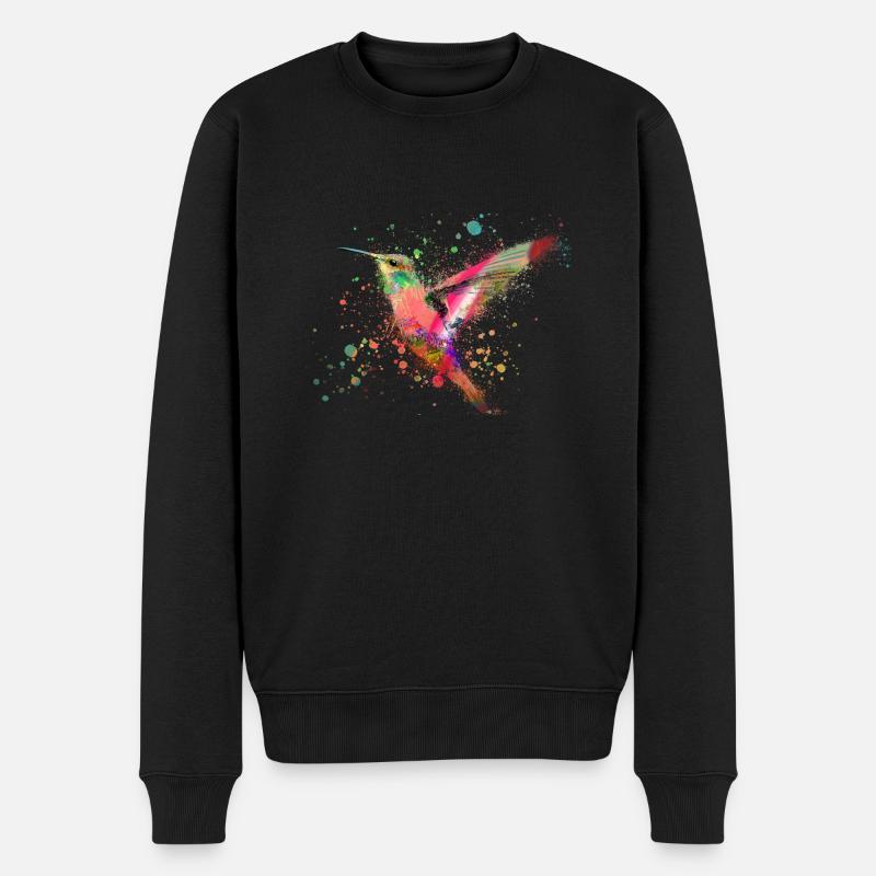 kolibri, graffiti ,malerei, aquarell,vogel,bunt - Männer Premium Bio Pullover - Schwarz