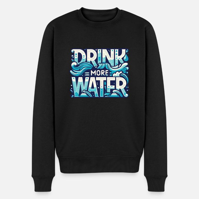 Mehr Wasser trinken - Männer Premium Bio Pullover - Schwarz