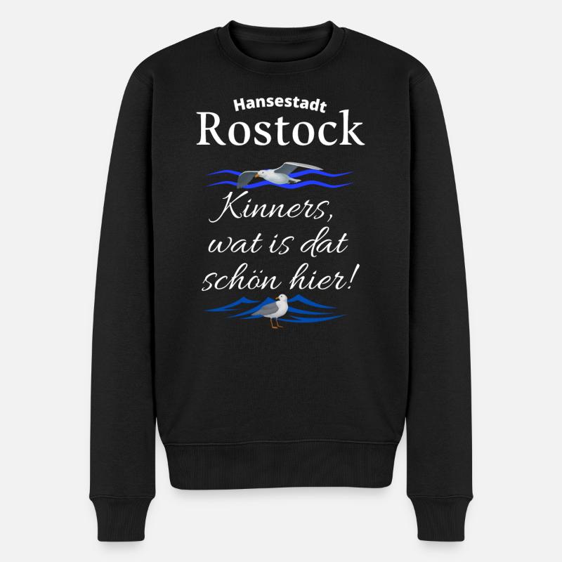 Rostock Hansestadt Ostsee Urlaubs Spruch mit Möwe - Männer Premium Bio Pullover - Schwarz