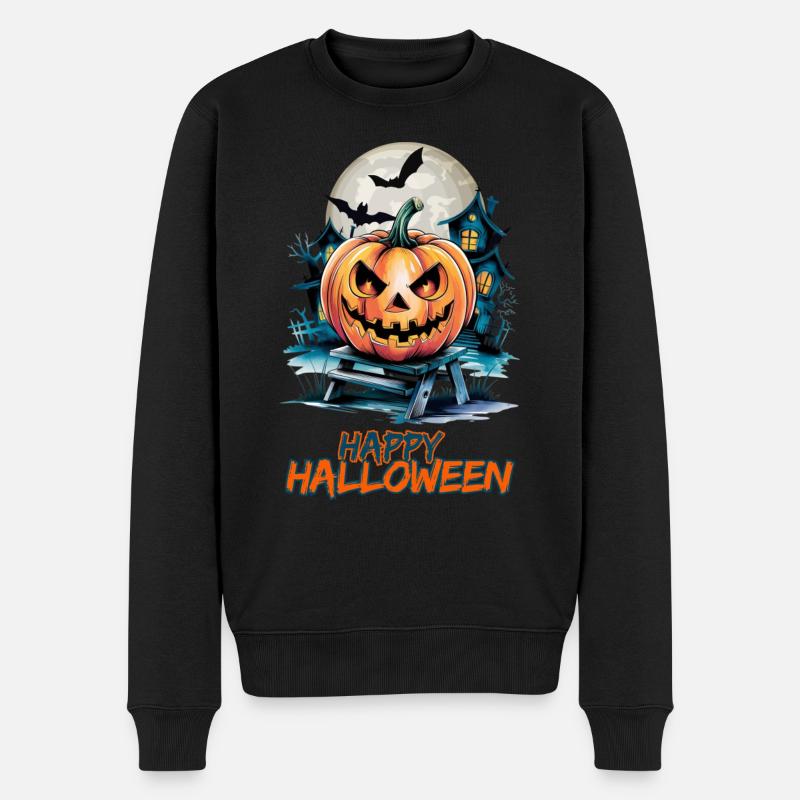Joyeux Halloween avec Spooky House et Jack-o'-lanterns - Pull Premium bio Homme - noir
