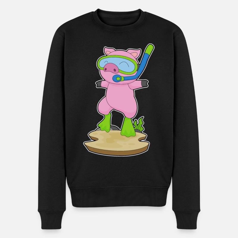 Schwein Taucher Schnorchel Tauchen - Männer Premium Bio Pullover - Schwarz