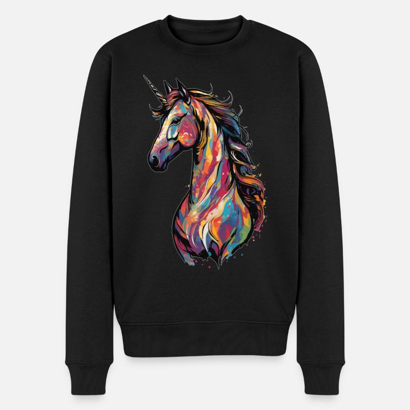 Buntes, mystisch-magisches, majestätisches Einhorn - Männer Premium Bio Pullover - Schwarz
