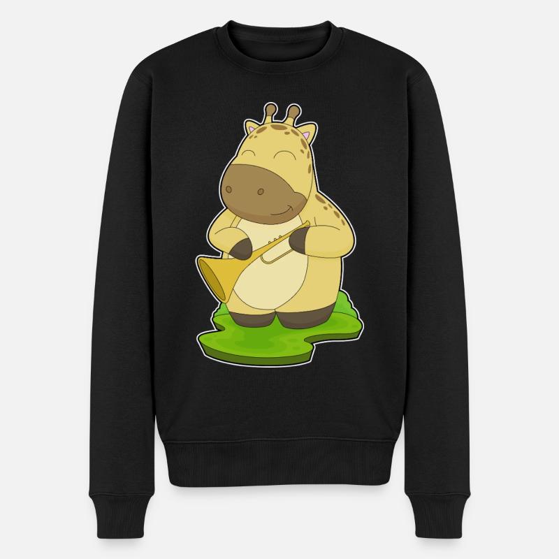 Giraffe Musiker Trompete Musik - Männer Premium Bio Pullover - Schwarz