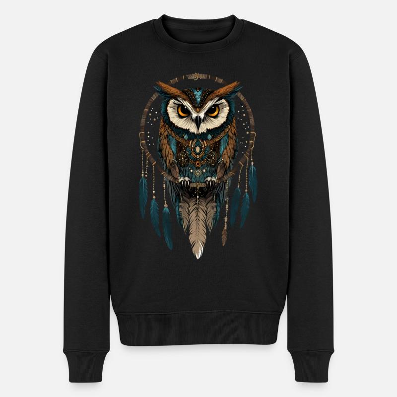 Eule Mystisch Fantasy - Männer Premium Bio Pullover - Schwarz