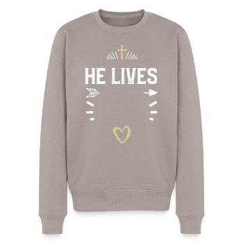 Il vit - Jésus - Pull Premium bio Homme - taupe - Devant - Nico (187cm)