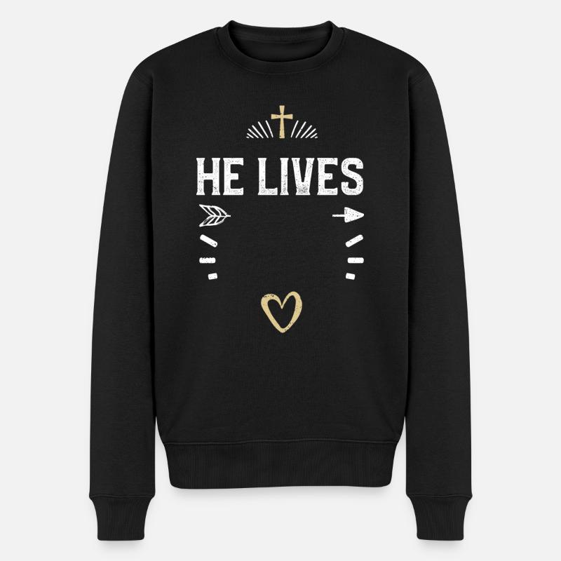 He Lives - Jesus - Männer Premium Bio Pullover - Schwarz