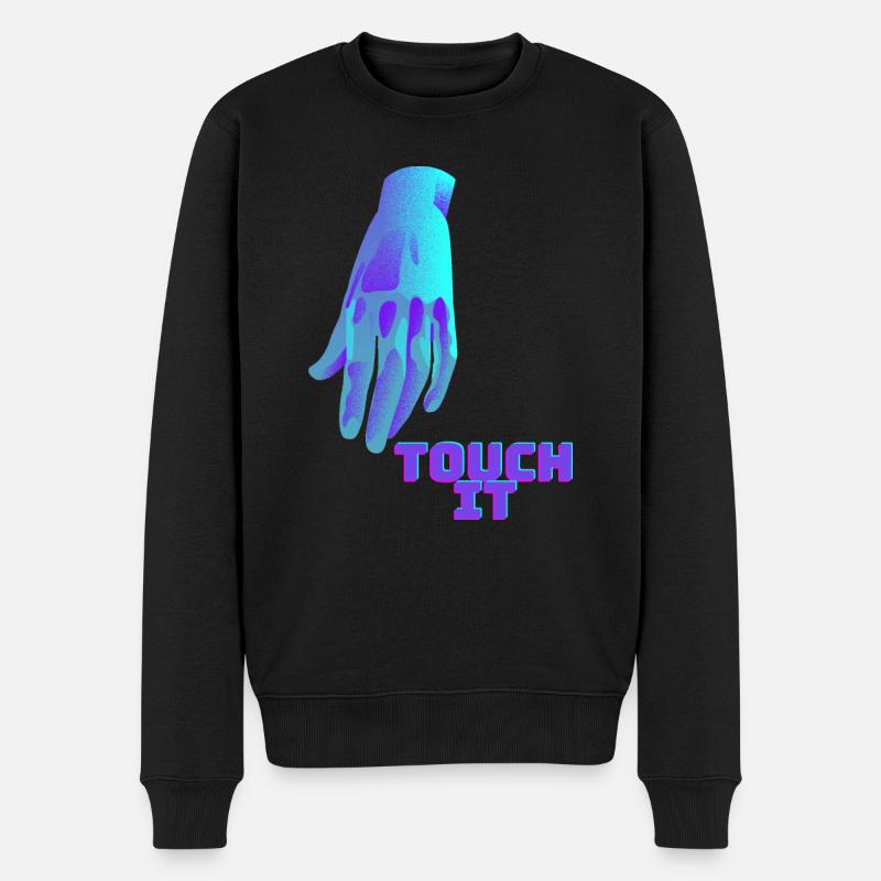 Touch It - blaue Hand - Männer Premium Bio Pullover - Schwarz